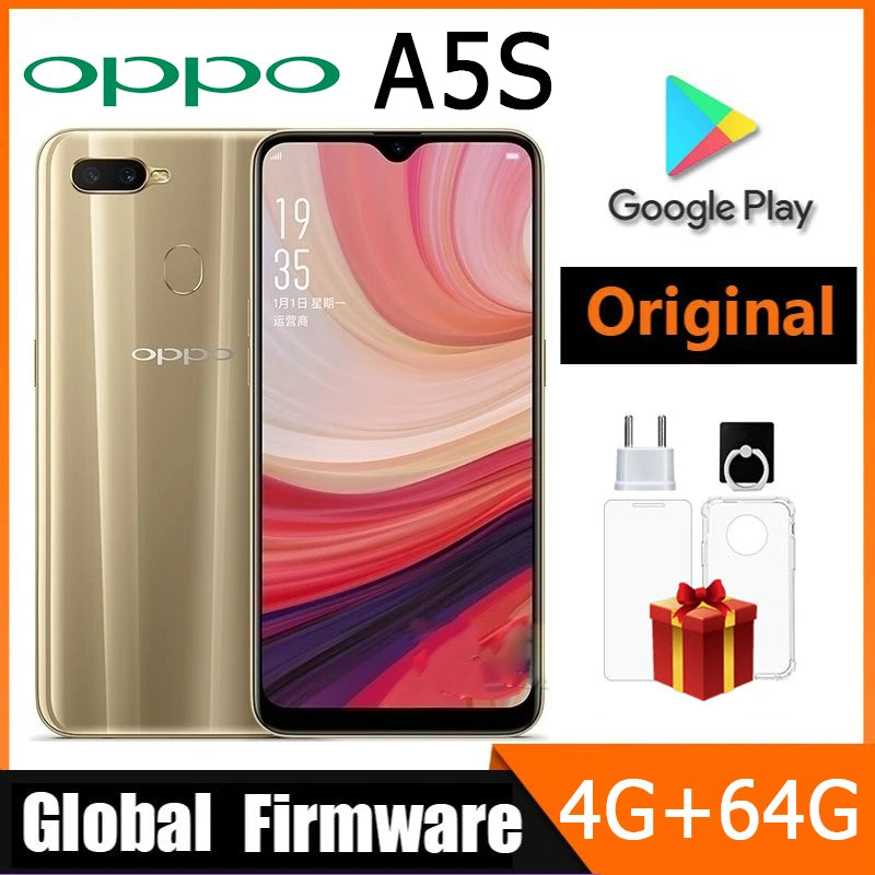 OPPO A5S Smartphone global firmware CPU MTk MT6765 RAM 4GB ROM 64GB Android 8.1 camera 13MP 6.2 inches used phone