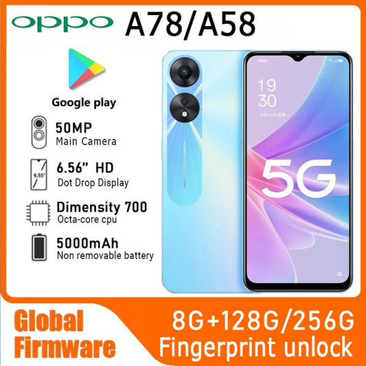 OPPO A58/A78 5G Smartphone Global firmware MTK Dimensity 700 RAM 8GB ROM 256GB 6.56" Main camera 50MP 5000mAh battery