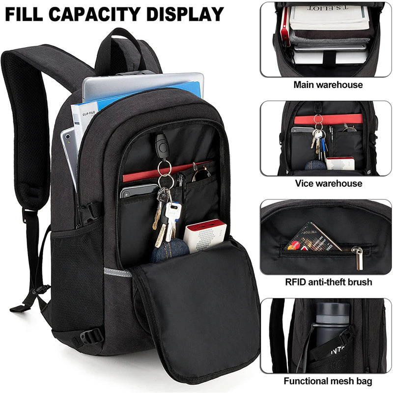 Fashionable Multi Pocket Neutral Backpack, Waterproof, Anti-theft, 14 Inch Computer Backpack, USB And Headphone Reserved Ports