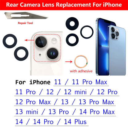 NEW Replacement Camera Glass Lens Back Rear Camera Glass Lens With Glue Sticker For IPhone 11 12 13 14 Pro Max mini 15 Plus