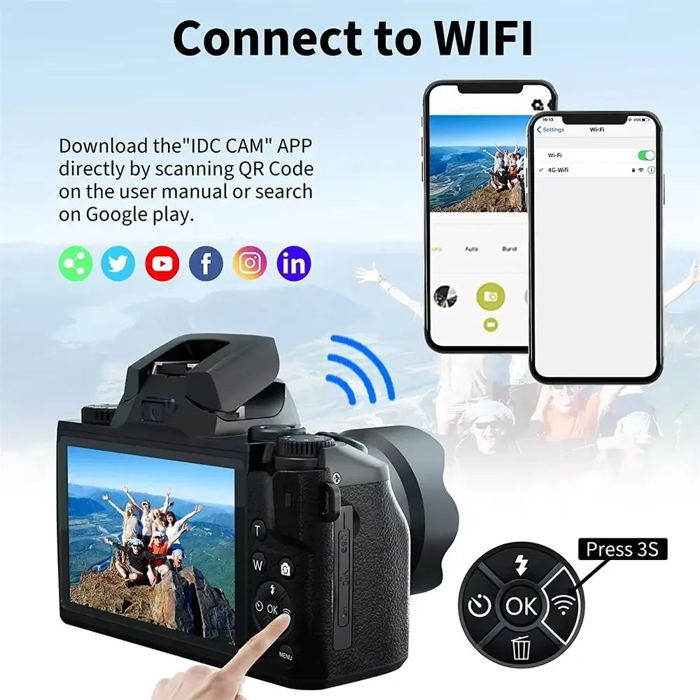 64MP 4K video camera professional instant Auto Focus 60FPS Vlog Camcorder 4 Inch 16X Zoom Touch For Youtube Tiktok Ins Webcam