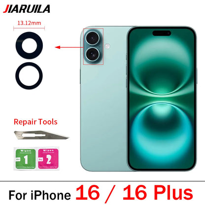 10Pcs/Lot,  For iPhone X XR XS 11 12 13 14 15 16 Pro Max Mini Plus Rear Back Camera Glass Lens With Ahesive