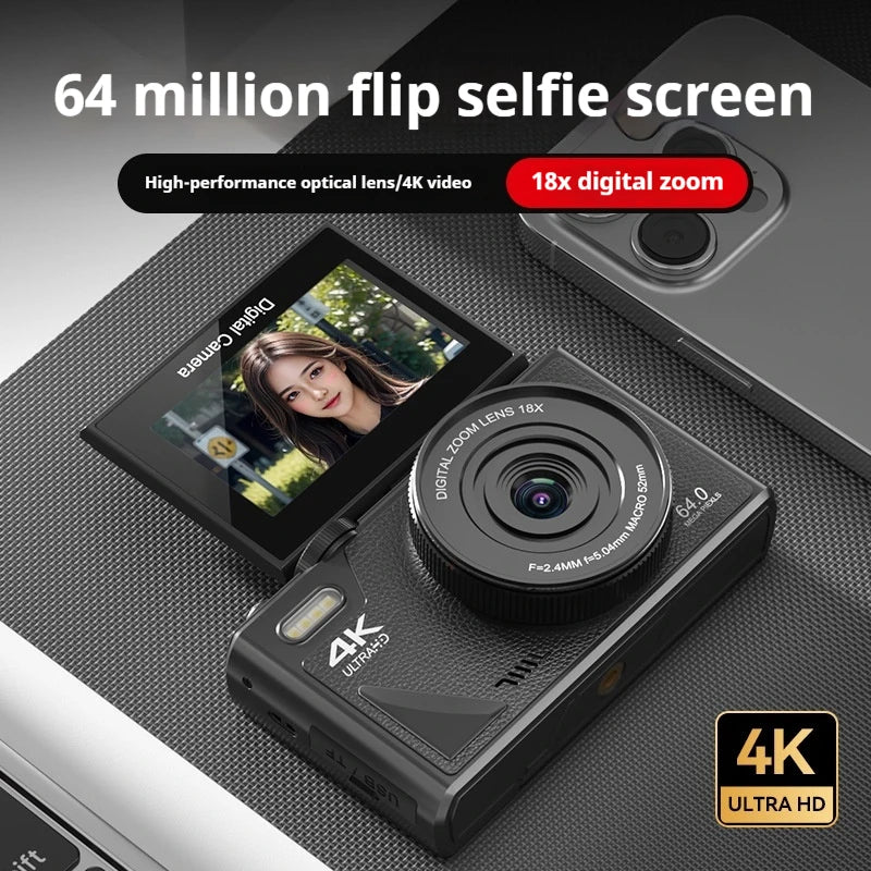 4K Digital Camera 64 Megapixels HD Digital Camera 18X Digital Zoom Single Rotating Screen Cameras 3.0 Inch Screen Custom Camera