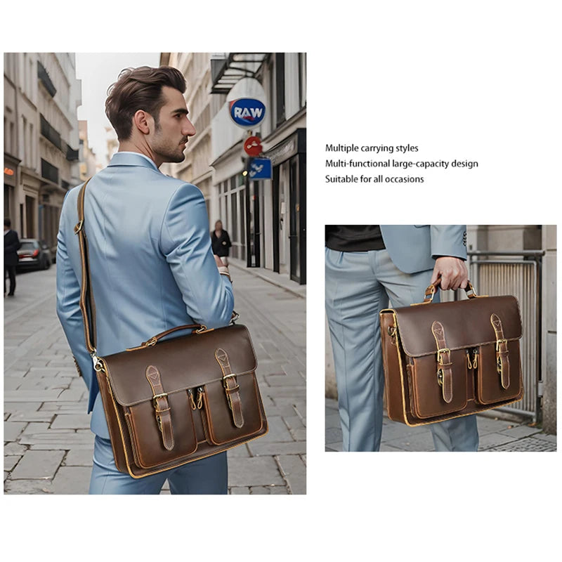 Vintage Handbags Men's Leather Notebook Bag Cowhide Travel Trolley Wheel Luggage Men's Messenger Bag Business Briefcases