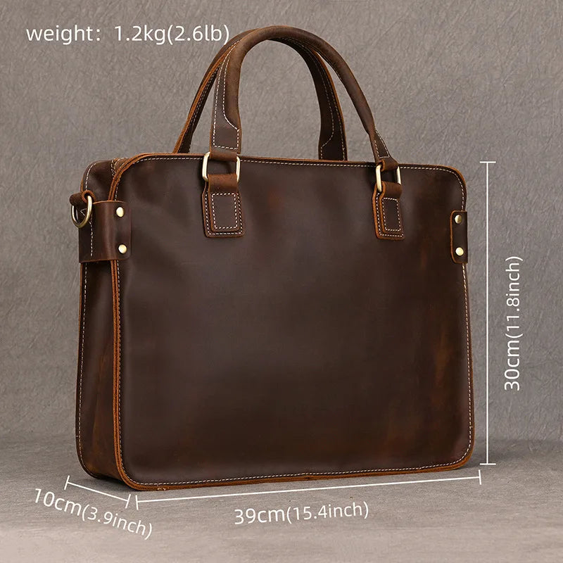 Men Messenger Bag Leather Briefcase Simple Men's Commuting Handbag Single Shoulder Bag Cowhide Crossbody Computer Portfolio