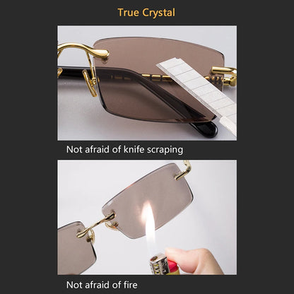 Natural Crystal Stone Sunglasses Man Luxury Rimless Glass Sun Glasses Woman Brown Mineral Len Vintage Moisturizing Eye Rectangle