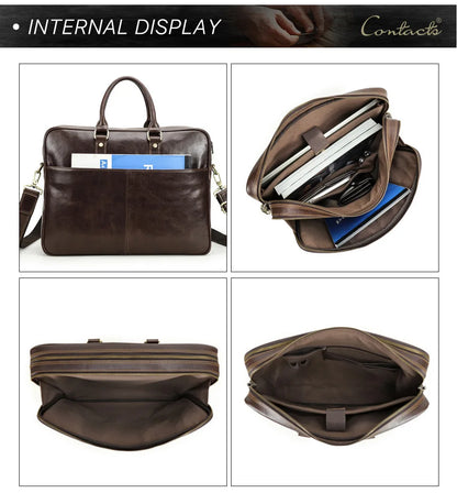 Leather Shoulder Messenger Bag Men Leather Can Hold 14.2-inch Business Laptop Briefcase сумка на плечо кожаная ноутбука портфель