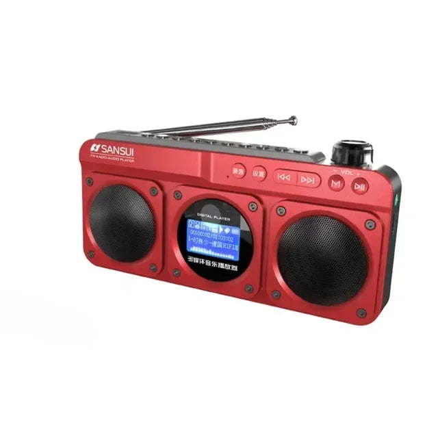 SANSUI F28 Portable FM Radio MP3 Walkman Outdoor Card Wireless Bluetooth Speakers Hi-fi Sound Quality LED Clock Lyrics Display