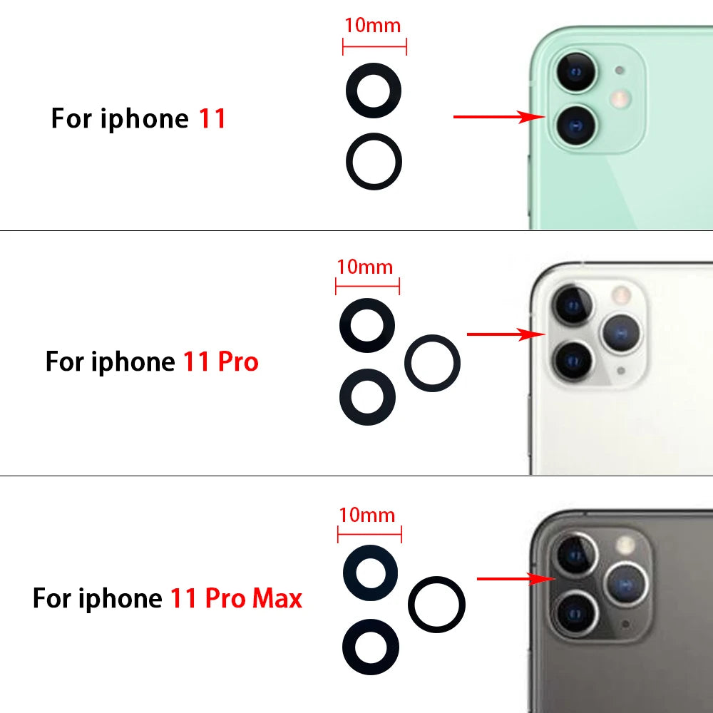 10Pcs/Lot,  For iPhone X XR XS 11 12 13 14 15 16 Pro Max Mini Plus Rear Back Camera Glass Lens With Ahesive