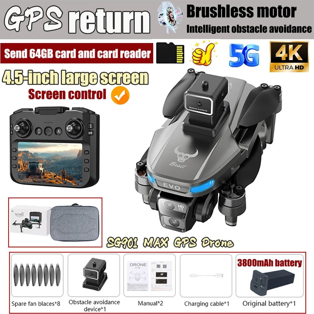 New With Screen Remote Control SG901 MAX GPS Drone 4K Dual Camera Professional Brushless Aerial Photography Quadcopter FPV Dron