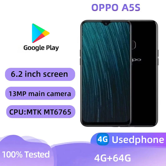 OPPO A5s 4G SmartPhone CPU MediaTek Helio P35 6.2inch 4100mAh 13MP Cameras Android Used Phone