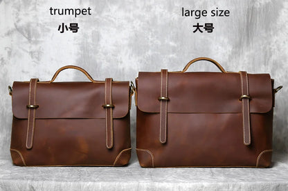 Retro Leather Men's Handbag Top Layer Cowhide Briefcase Crazy Horse Leather Messenger Shoulder Large Capacity Computer Bag NZPJ