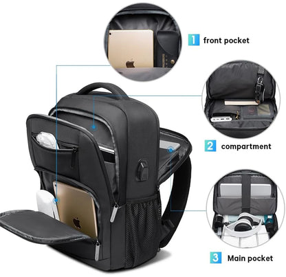 BANGE Travel Waterproof Backpack with USB Charging Port Fit 15.6 Inch Laptop Backpacks for Men and Women, Teenager School Bags