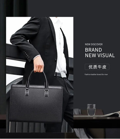 OYIXINGER Men's Leather Business Briefcase Bag Female Casual Handbag Cowhide Computer Bag 14 Inch Laptop Bags Man's Nice Gift