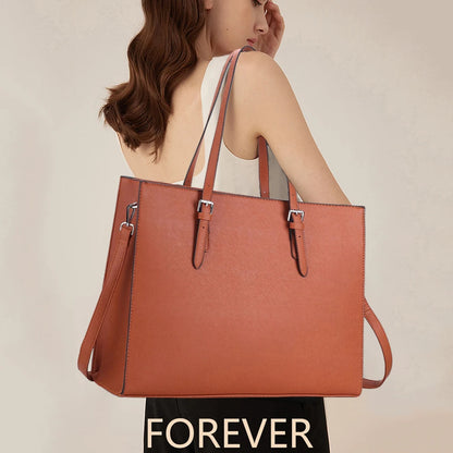 15.6 Inch Large Shoulder Bag PU Leather Computer Tote Bag Multipocket Large Capacity Waterproof Women Business Travel Handbag