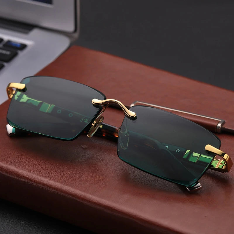 Natural Crystal Stone Sunglasses Man Green Rimless Glass Sun Glasses Woman Mineral Lens Acetate Frame Anti Scratch Top Quality