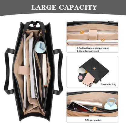 Waterproof Laptop Bag 15.6 inch PU Leather Tote Bag for MacBook Air Pro HP Dell Notebook Briefcase Office Casual Women's Handbag