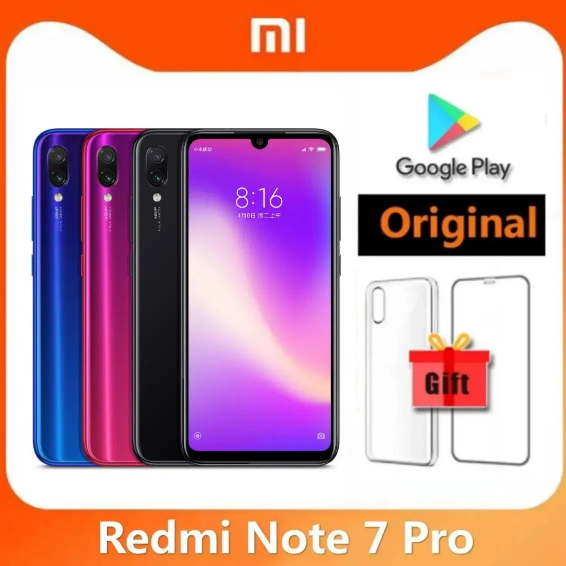 6GB 128GB Xiaomi Redmi Note 7 PRO Original Smartphone Snapdragon 660AIE Android Mobile Phone 48.0MP+5.0MP Rear Camera cellphone