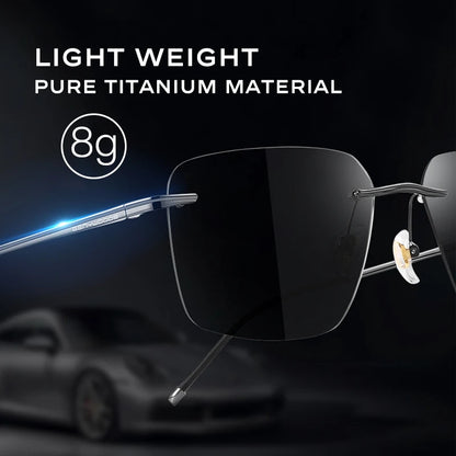 CAPONI Pure Titanium Photochromic Sunglasses Rimless Polarized Driving Men's Sun Glasses Ultra Light UV400 Brand Shades BS28923