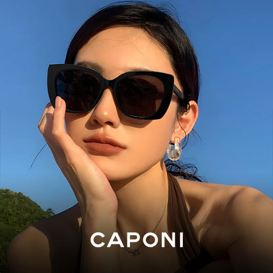 CAPONI Polarize Nylon Sunglasses For Women High Quality Acetate Eyewear UV400 Protection Fashion Oversized Sun Glasses CP24062