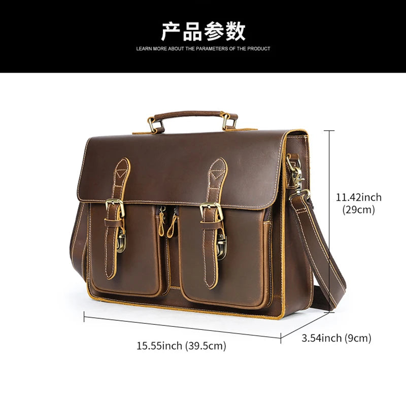 Vintage Handbags Men's Leather Notebook Bag Cowhide Travel Trolley Wheel Luggage Men's Messenger Bag Business Briefcases