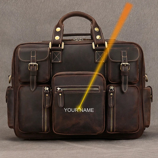 Luufan Vintage Crazy Horse Leather Men‘s Briefcase 15.6" Business Handbag Cow Leather Laptop Messenger Bag Big Files Work Tote