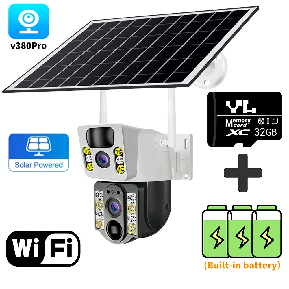 4K Solar Camera 4G SIM Card Dual Lens 8MP HD Night Vision IP CCTV Surveillance PTZ PIR Human Detection Alarm Waterproof WIFI Cam