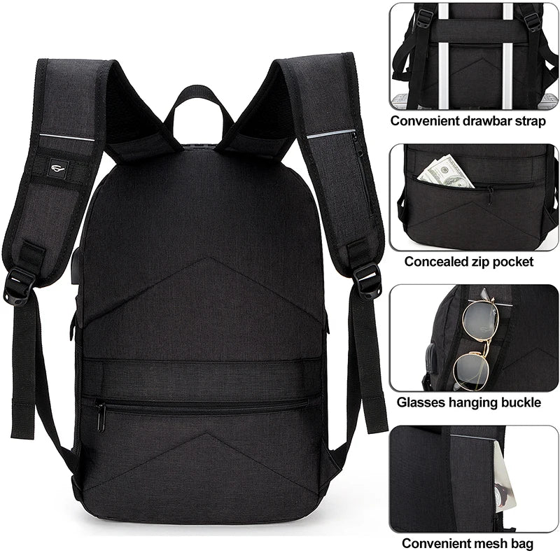 Fashionable Multi Pocket Neutral Backpack, Waterproof, Anti-theft, 14 Inch Computer Backpack, USB And Headphone Reserved Ports