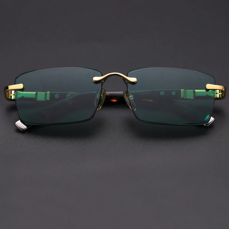 Natural Crystal Stone Sunglasses Man Green Rimless Glass Sun Glasses Woman Mineral Lens Acetate Frame Anti Scratch Top Quality