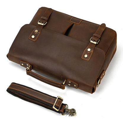 Newsbirds Leather Briefcase Shoulder Bag Vintage Style Men's Crossbody Bags For A4 Books Messenger For Men Women Handbags