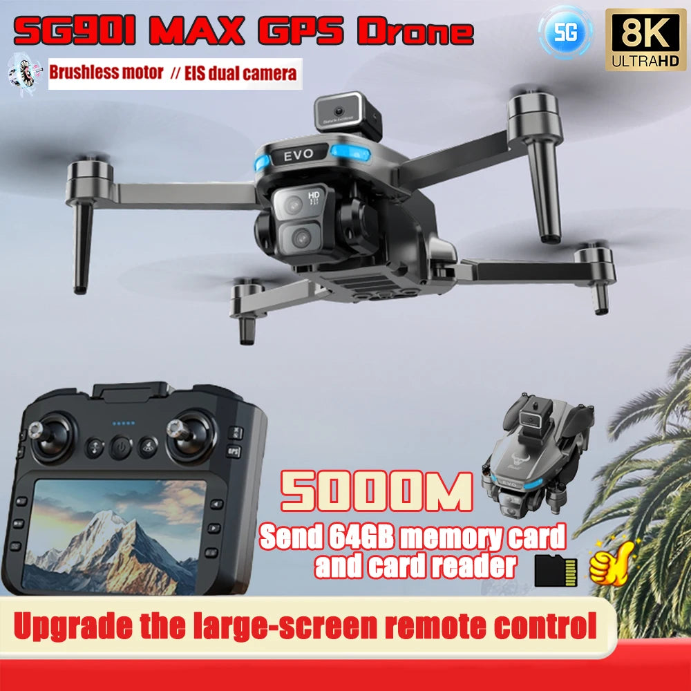 2024 New SG901 MAX PRO Drone 8k Camera Aerial FPV Large Screen Remote Control 5G GPS RC Dron 5KM 64G Memory Cards /Card Reader