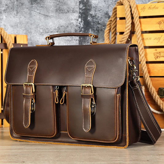 Vintage Handbags Men's Leather Notebook Bag Cowhide Travel Trolley Wheel Luggage Men's Messenger Bag Business Briefcases