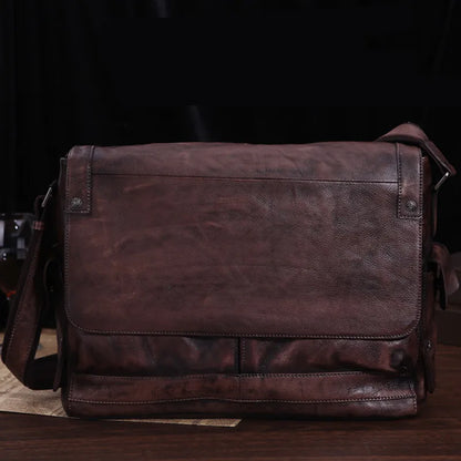 Business casual leather men's bag horizontal section cowhide vintage shoulder messenger bag men laptop bags postal briefcases