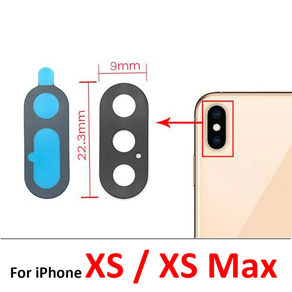 10Pcs/Lot,  For iPhone X XR XS 11 12 13 14 15 16 Pro Max Mini Plus Rear Back Camera Glass Lens With Ahesive