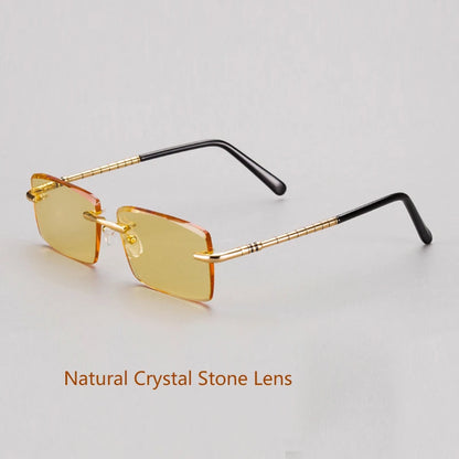 Natural Crystal Stone Sunglasses Man Luxury Rimless Glass Sun Glasses Woman Brown Mineral Len Vintage Moisturizing Eye Rectangle