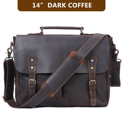 S.WORKER Vintage Genuine Leather Men's Briefcase Laptop Messenger Bag Crazy Horse Leather Handbag Cowhide Retro Casual Style