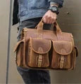 Top Grade Thick Genuine Leather Men Briefcase 15" Laptop Cow Leather Business Bag Tote Man Briefcase With Shoulder Strap