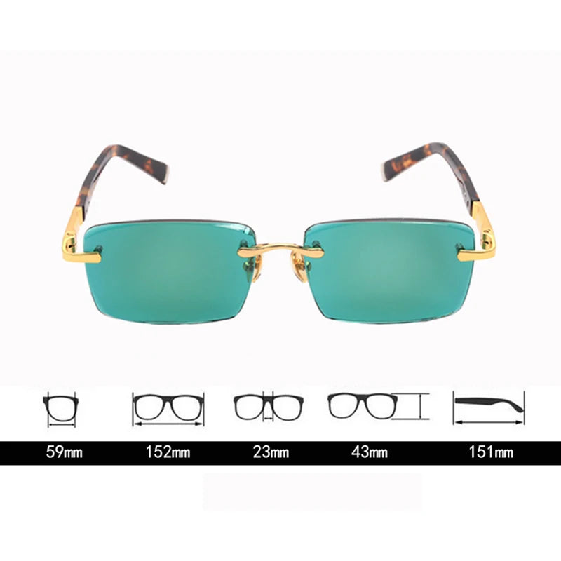 Natural Crystal Stone Sunglasses Man Green Rimless Glass Sun Glasses Woman Mineral Lens Acetate Frame Anti Scratch Top Quality