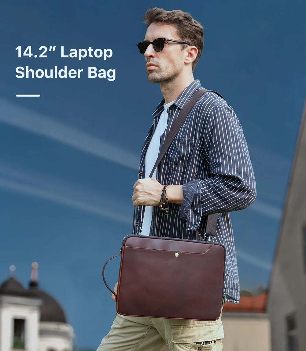 Men's Genuine Leather Laptop Bag For MacBook Pro Air 14 13 Handbag Crossbody Briefcase Bussiness Handbag With Shoulder Strap