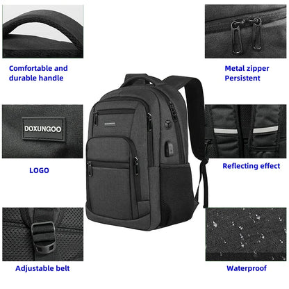 New Large Capacity Waterproof And Breathable Backpack, 15.6-inch Computer Bag, USB, Reserved Port For Headphone Cable  DOXUNGOO