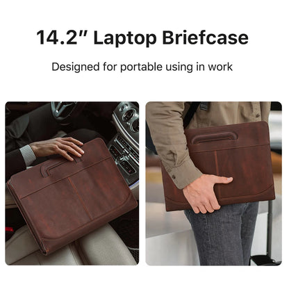 Genuine Leather Laptop Sleeve Bag For M1 M2 M3 M4 MacBook Air Pro 13 14 Cover iPad Pro 13 Case Men Portable Handbag Briefcase