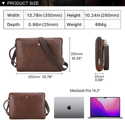 Men's Genuine Leather Laptop Bag For MacBook Pro Air 14 13 Handbag Crossbody Briefcase Bussiness Handbag With Shoulder Strap