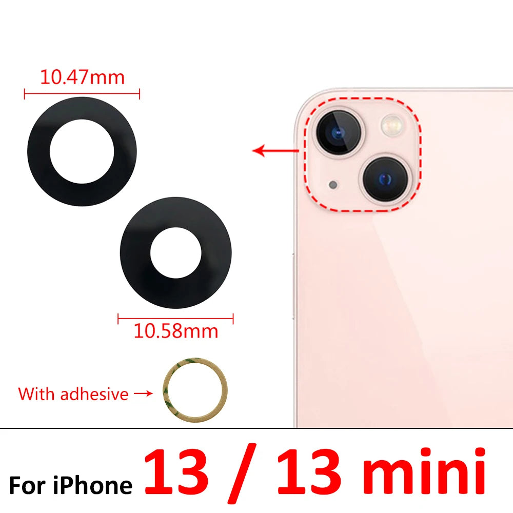 10Pcs/Lot,  For iPhone X XR XS 11 12 13 14 15 16 Pro Max Mini Plus Rear Back Camera Glass Lens With Ahesive