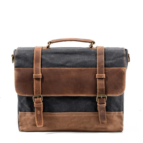 MUCHUAN Oil Wax Canvas Handbag Mens Waterproof Shoulder Bag Vintage Canvas Leather Briefcases 14" Laptop Messenger Bags Large