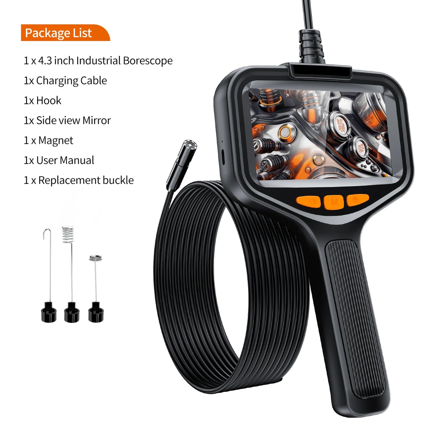 4.3" LCD Endoscope Camera with Light HD 1080P 5.5mm IP67 Waterproof Borescope Camera with 6 Adjustable LED Lights for Sewer Car