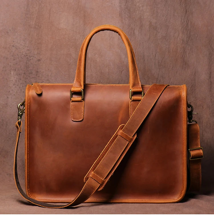 Men's Bag Crazy Horse Leather Men Briefcase for Laptop 14 Messenger Men's Leather Business Office Bag A4 File