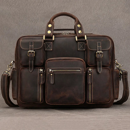 Fashion Natural Leather Men Briefcases With Shoulder Strap Mans Laptop Notebook Hand Bag 2019 New Business Briefcase Bag