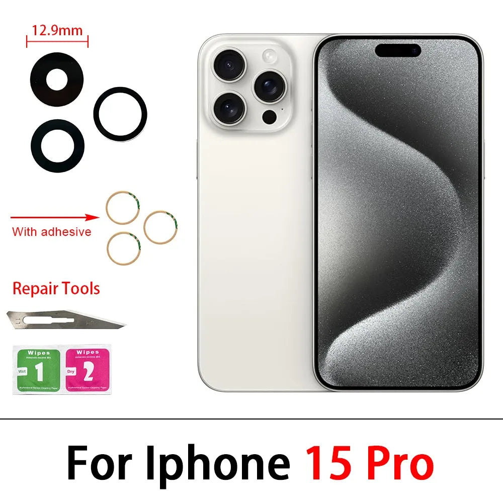 10Pcs/Lot,  For iPhone X XR XS 11 12 13 14 15 16 Pro Max Mini Plus Rear Back Camera Glass Lens With Ahesive