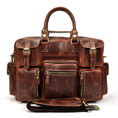 Vintage Men Crazy Horse Leather Briefcase Large Laptop Genuine Leather Business Bag Work Tote Travel Bag Cowhide Messenger Bag