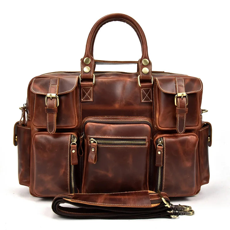 Fashion Natural Leather Men Briefcases With Shoulder Strap Mans Laptop Notebook Hand Bag 2019 New Business Briefcase Bag